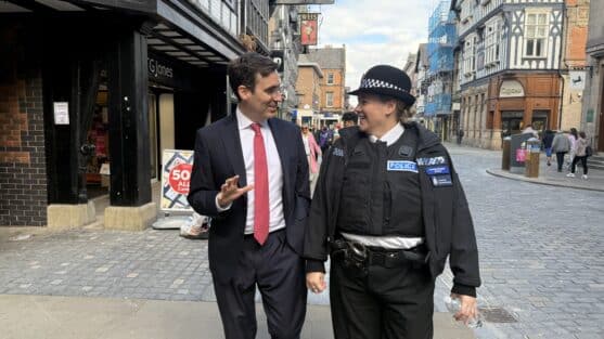 Dan Price with Superintendent Claire Jesson in Chester