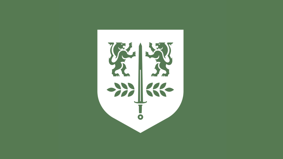 White PCC crest on green background