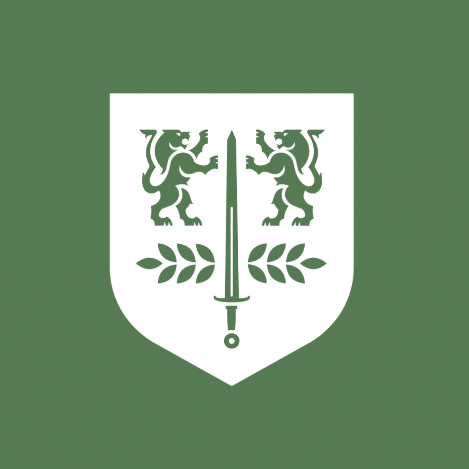 White PCC crest on green background
