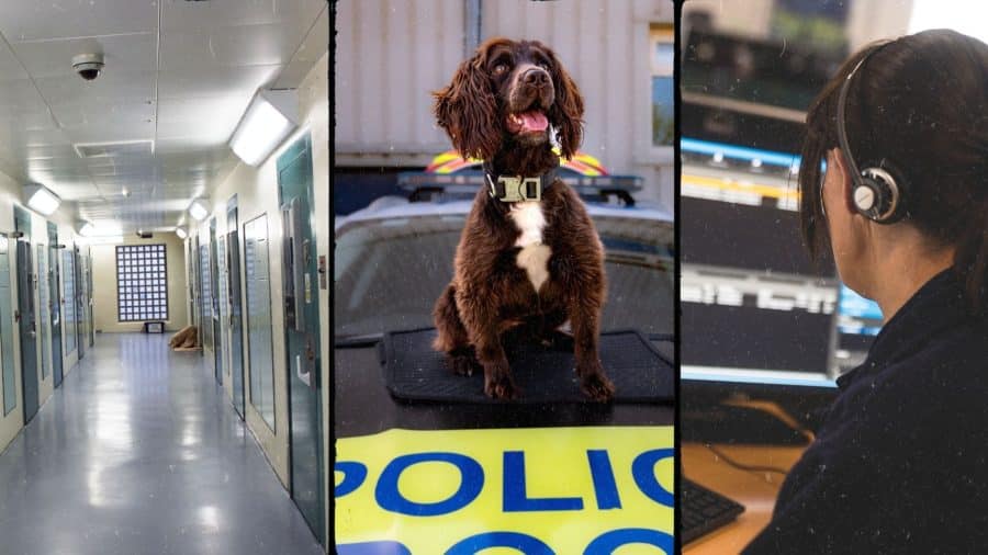 Custody corridor, police dog and call handler