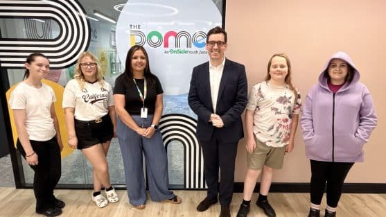Dan Price and young people at Crewe Dome